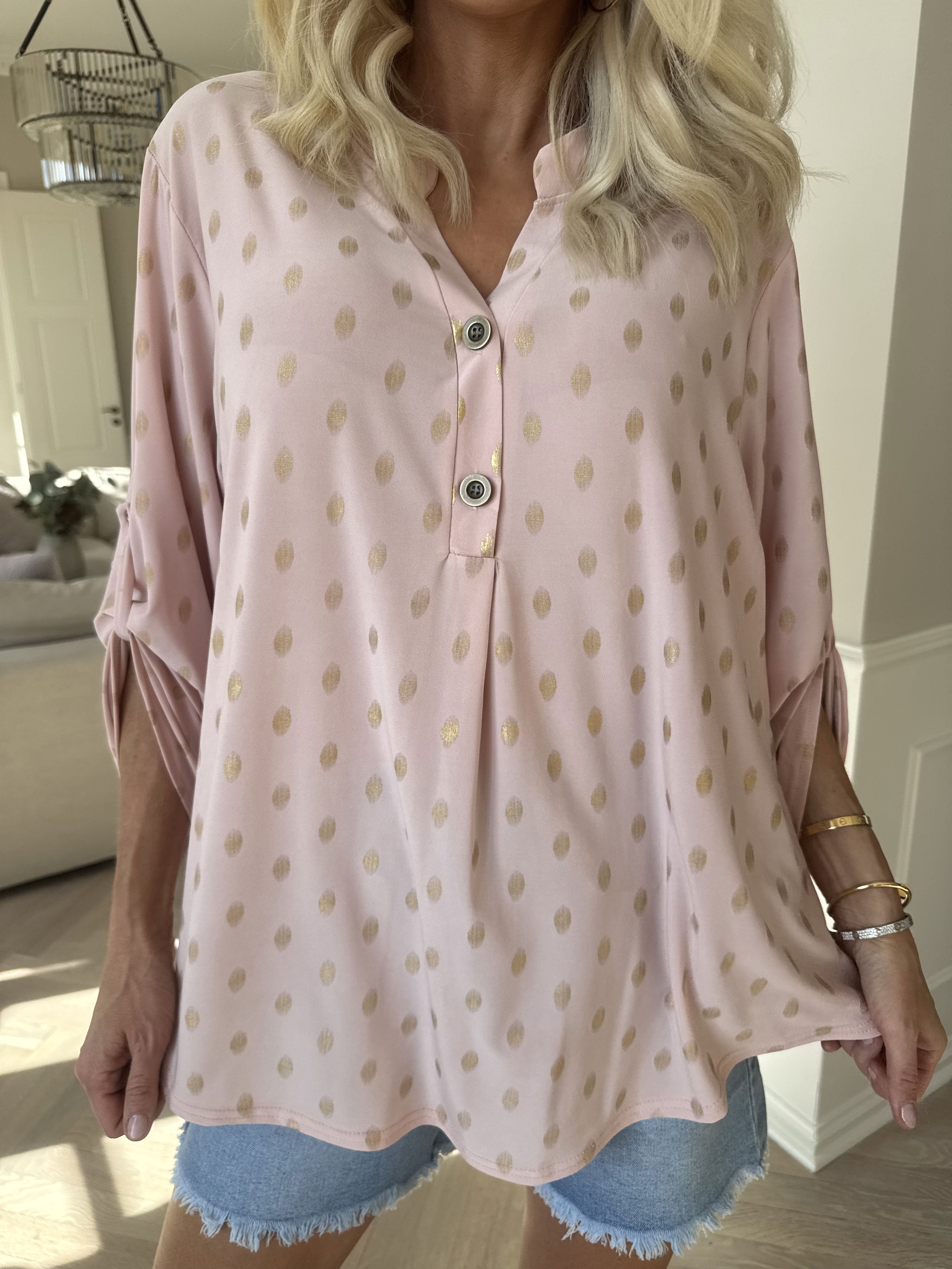 Ebba Gold Shirt - Elastisk bluse med guld dutter